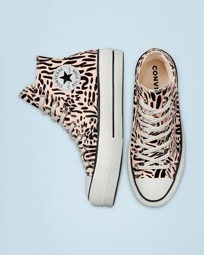 Animal Print Platform Chuck Taylor All Star Crimson Tint/Egret/Schwarz, Top and Side View