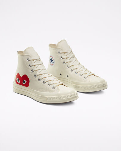 Converse x Comme des Gar&ccedil;ons PLAY Chuck 70 Milk/White/High Risk Red, Angled View