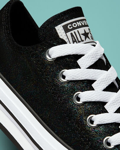 Chuck Taylor All Star Lift Platform Iridescent Leather Black/Black/White, Detail Angle View