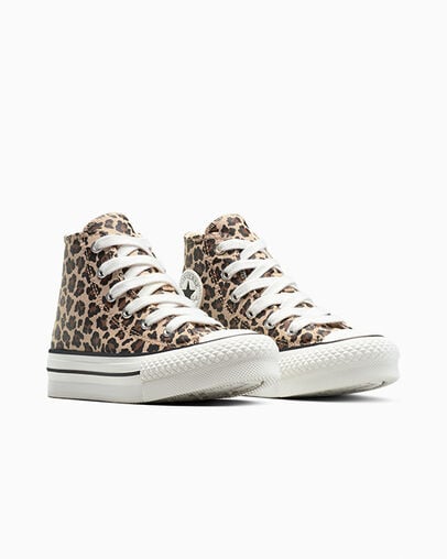Chuck Taylor All Star EVA Lift Platform Leopard Warm Quarry/Vintage White, Top and Side View