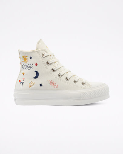 Chuck Taylor All Star Lift Platform It's Okay To Wander Egret/Vintage White/Black, Outer Side View