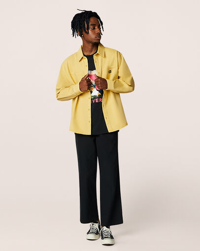 Woven Long Sleeve Button Down Washed Saturn Gold, Full Body View