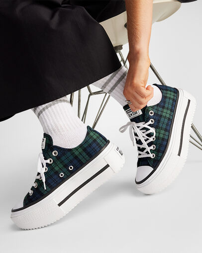 Chuck Taylor All Star Lift Double Stack Platform Plaid Navy/Black/Branch Out, Reflective View