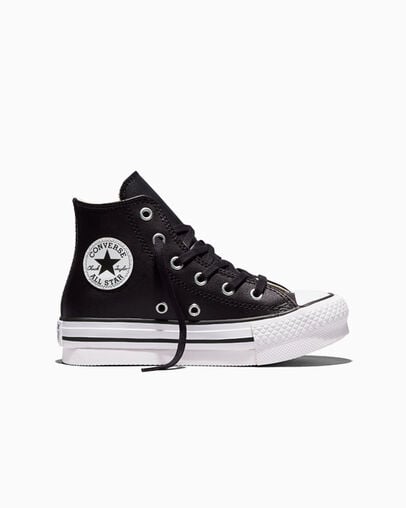 Chuck Taylor All Star Lift Platform Leather Zwart/Natural Ivory/Wit, Outer Side View