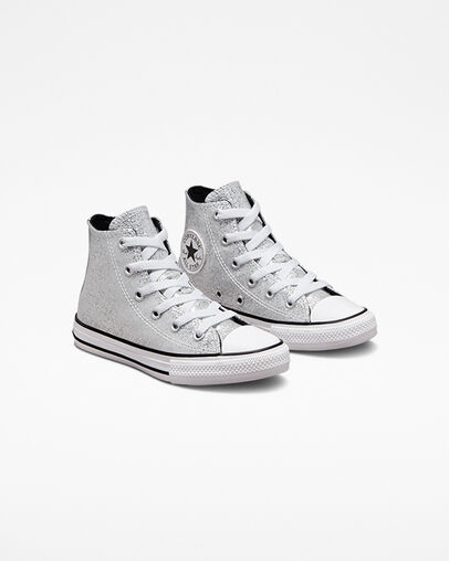 Chuck Taylor All Star Glitter Argent/Pierre de cendre/Noir, Angled View