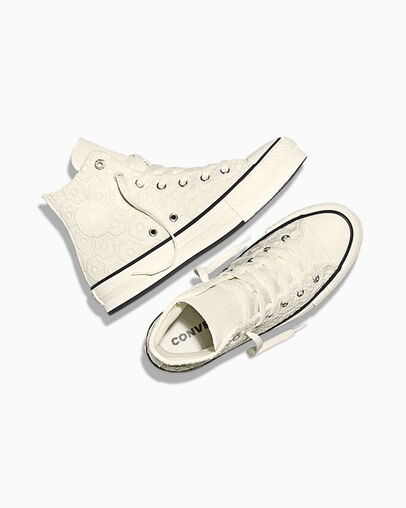 Chuck Taylor All Star EVA Lift Platform Floral Crochet Egret/Black/Egret, Angled View