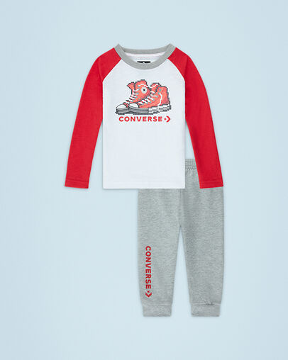 Laces Long Sleeve Raglan and Jogger Set White, Front View