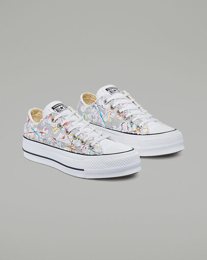 Glitter Platform Chuck Taylor All Star White Glitter Sequins Splash, Angled View