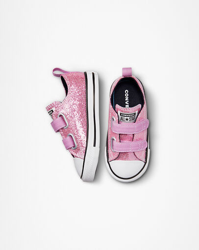 Chuck Taylor All Star Easy-On Glitter Pink/Beyond Pink/Black, Top and Side View