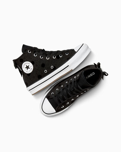 Chuck Taylor All Star Lift Platform Polka Dot & Bow Black/White/Black, Angled View