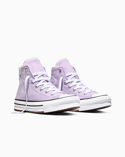Chuck Taylor All Star EVA Lift Platform Bubble Flowers Lavender Latte/White/Black, Top and Side View
