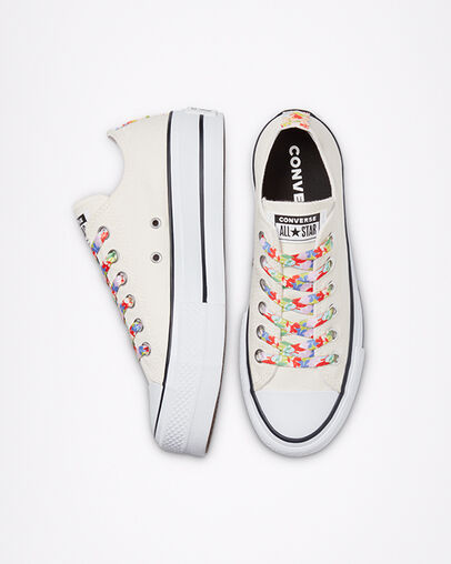 Floral Print Platform Chuck Taylor All Star Aigrette/Blanc/Coquelicot &eacute;clatant, Top and Side View