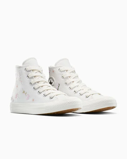 Chuck Taylor All Star Embroidered Flowers Vintage White/Egret/Silver, Top and Side View