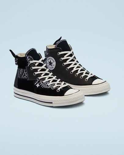 Paisley Patchwork Chuck 70 Patchwork negro con estampado paisley, Angled View