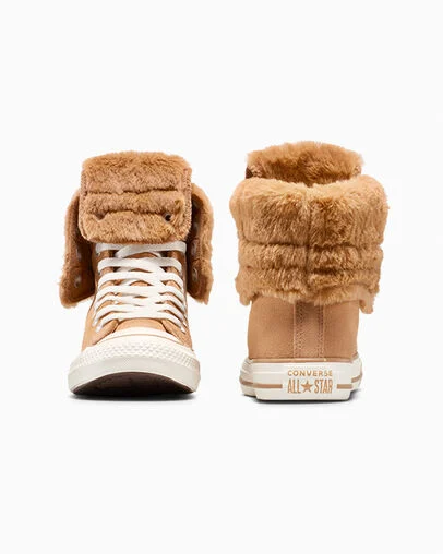 Chuck Taylor All Star Fold Over XHi Faux Fur Incensed/Incensed/Egret, Heel View