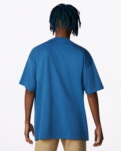 Arcade Retro Graphic Crew Neck T-Shirt Dark Marina Blue, Back View