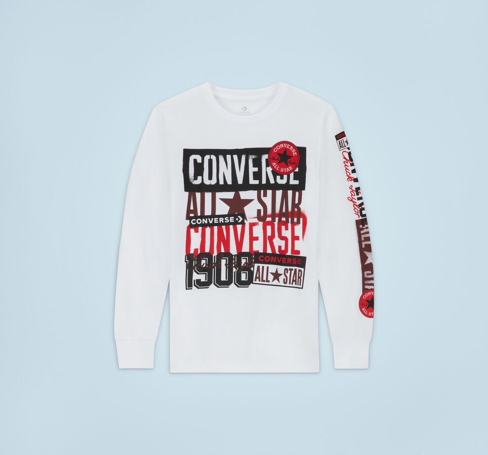 Converse Langarm-Herren-T-Shirt mit Grafik und Logo White