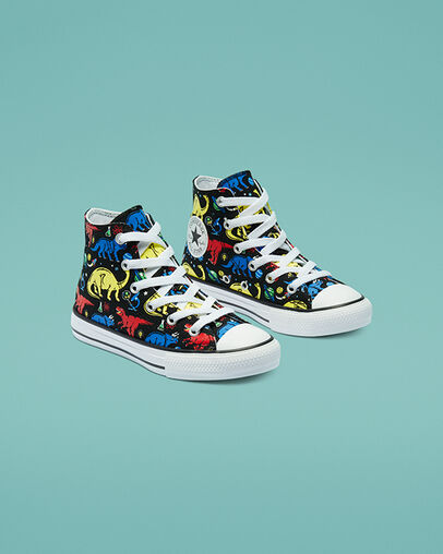 Chuck Taylor All Star Dino Class Black/Multi/White, Angled View