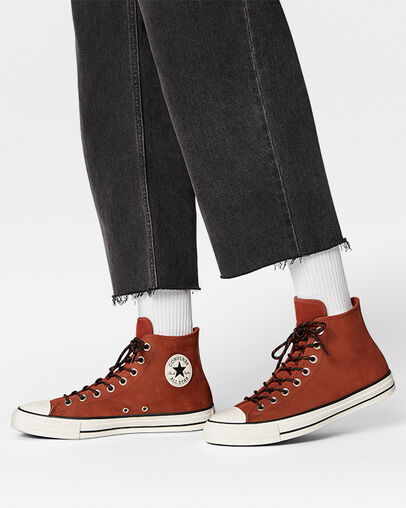 Chuck Taylor All Star Nubuck Leather Rugged Orange/Velvet Brown, On Foot Shot 1