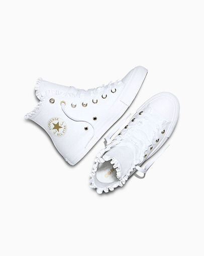 Chuck Taylor All Star Frills White/Metallic Light Gold, Angled View