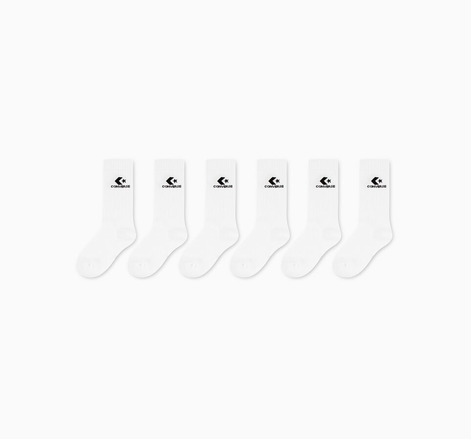6-Pack Star Chevron Crew Socks White