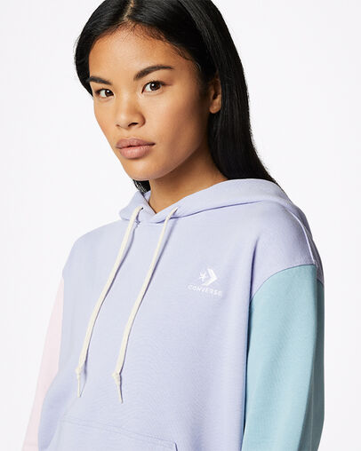 Colorblocked French Terry Pullover Hoodie Serene Sapphire Multi, Detail View