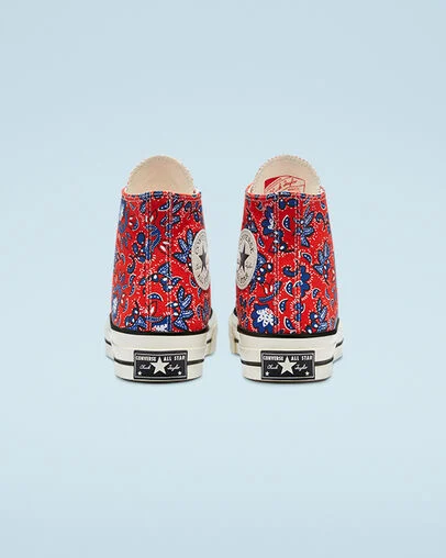 Chuck 70 Paisley Print Habanero Red/Egret/Rush Blue, Heel View