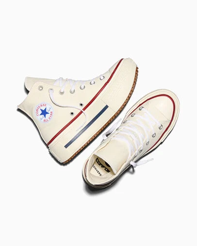 Chuck Taylor All Star Lift Double Stack Platform Canvas Egret/Egret/Garnet, Angled View