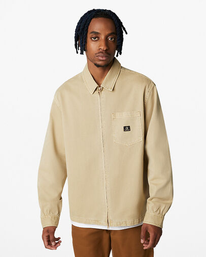 Washed Canvas Full Zip Work Shirt Nomad Khaki