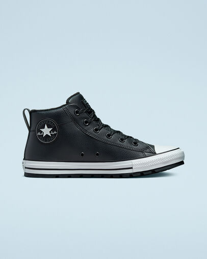 Chuck Taylor All Star Street crant&eacute;e et d&eacute;perlante Noir/Gris fer/Blanc, Outer Side View