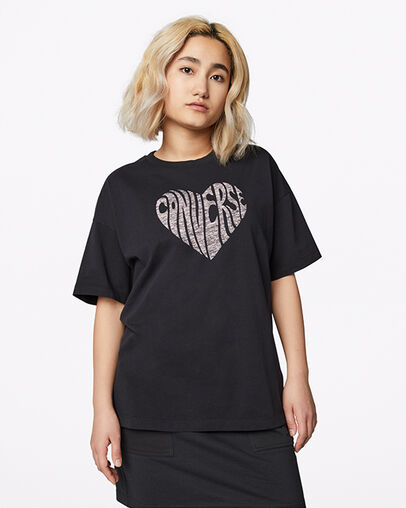 Camiseta Heart Reverse Print Black Negro Converse, Front View