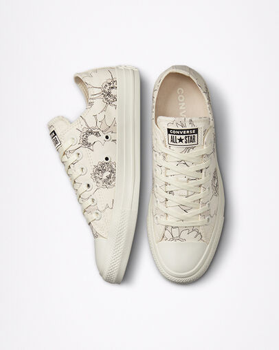 Chuck Taylor All Star Crafted Florals Egret/Desert Sand/Egret, Top and Side View