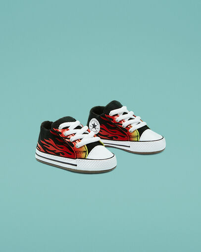 Archive Flames Chuck Taylor All Star Cribster Noir/Jaune vif/Rouge &eacute;mail, Angled View