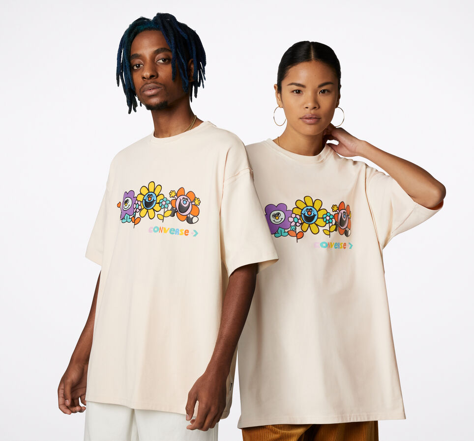 T-shirt ample &agrave; motif Stay Smiling Ivoire naturel