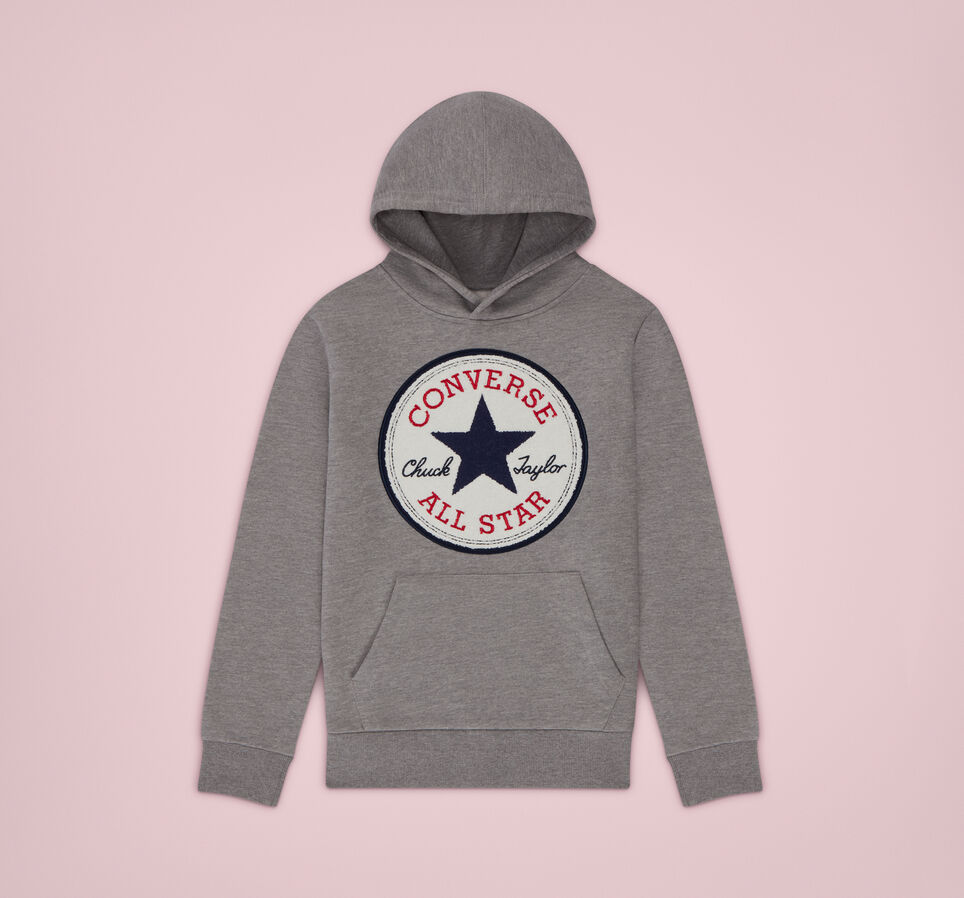 Chenille Chuck Taylor Patch Pullover Hoodie Dark Grey Heather