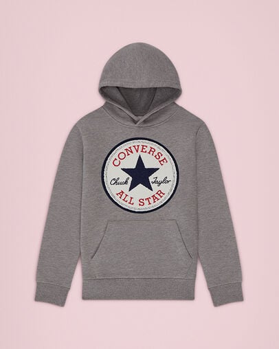 Chenille Chuck Taylor Patch Pullover Hoodie Dark Grey Heather, Front View