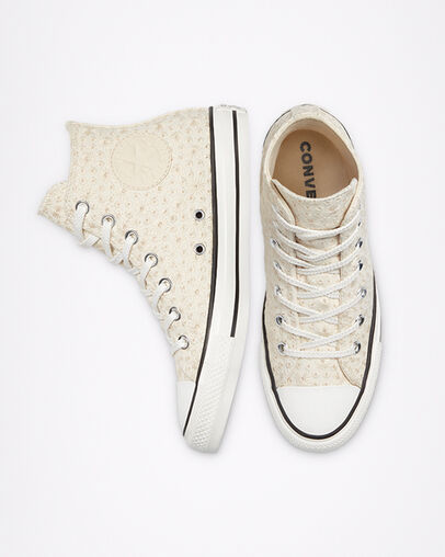 Canvas Broderie Chuck Taylor All Star Aigrette/Ivoire naturel/Noir, Top and Side View