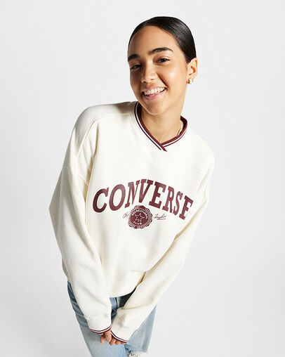 Retro Oversized V-Neck Converse Egret, Front View