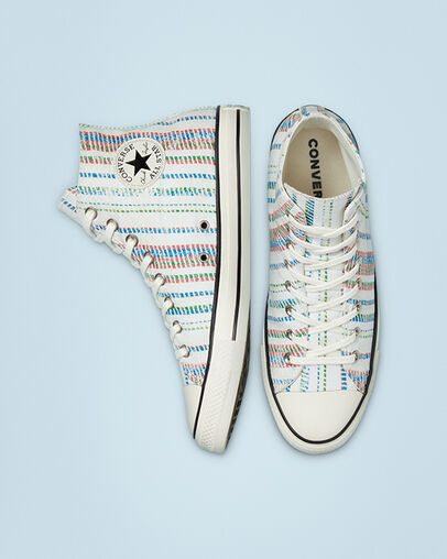 Chuck Taylor All Star Summer Stripes Egret/Egyptian Blue, Top and Side View