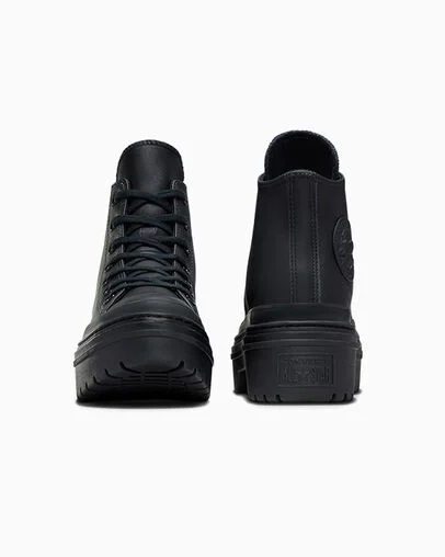 Chuck Taylor All Star Lugged Heel Leather Platform Black/Black/Black, Heel View