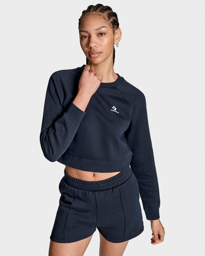Star Chevron Cropped Crew Neck Black, Back View