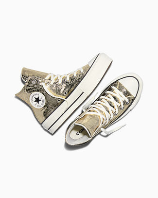 Converse Chuck Taylor All Star Lift Platform Metallic Crackle High-Top Shoe Canvas For Women In Yellow, Size 10 - A18924C