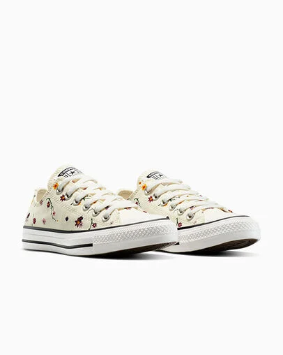 Chuck Taylor All Star Floral Embroidery Egret/Sporty Berry/Navy, Top and Side View