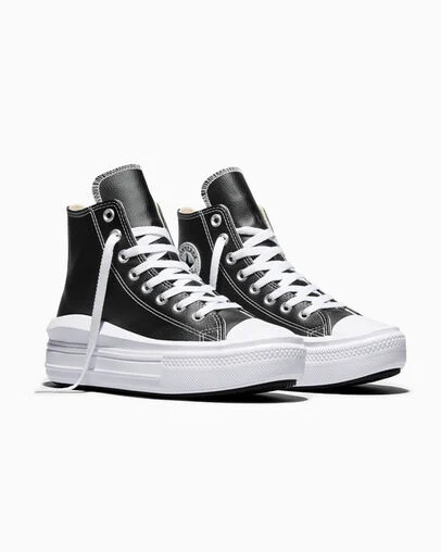 Chuck Taylor All Star Move Platform Foundational Leather Negro/Blanco/Blanco, Top and Side View