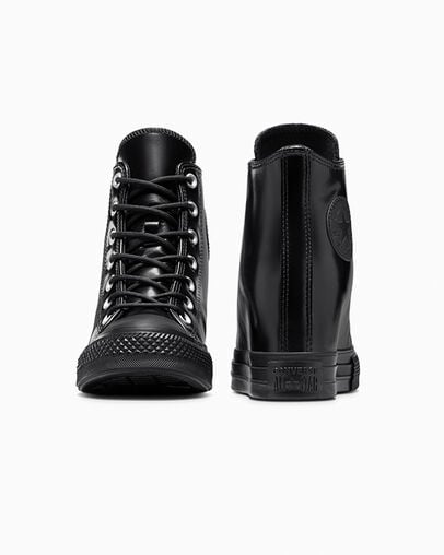 Chuck Taylor All Star Wedge Platform Leather Negro/Negro/Negro, Heel View