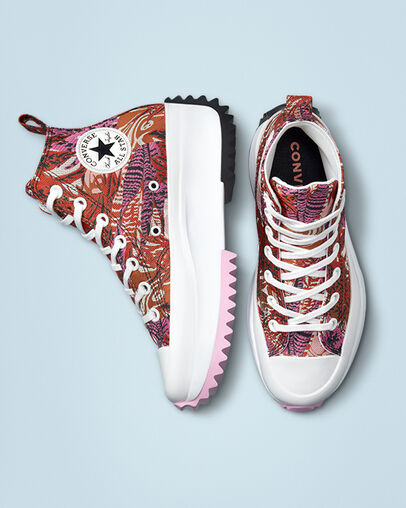 Run Star Hike Platform Tropical Florals Mantra Orange/Black/White, Top and Side View