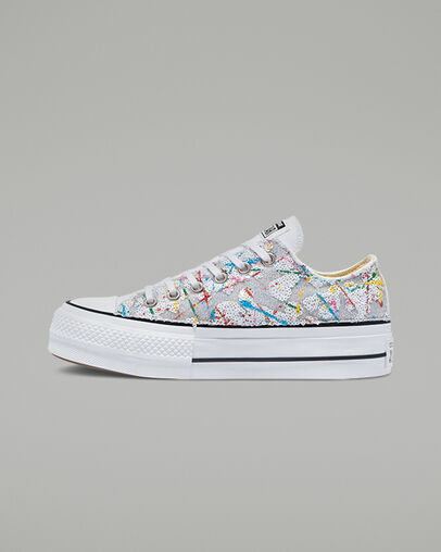 Glitter Platform Chuck Taylor All Star White Glitter Sequins Splash, Inner Side View