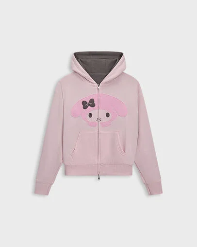 Converse x Hello Kitty&reg; and Friends Kuromi&trade; and My Melody&trade; Full Zip Hoodie Plum Kitten/Parfait Pink, Front View