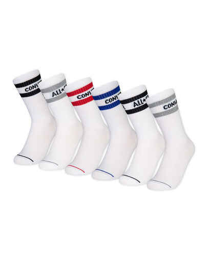 6-Pack Striped Logo Crew Socks Weiß, Front View