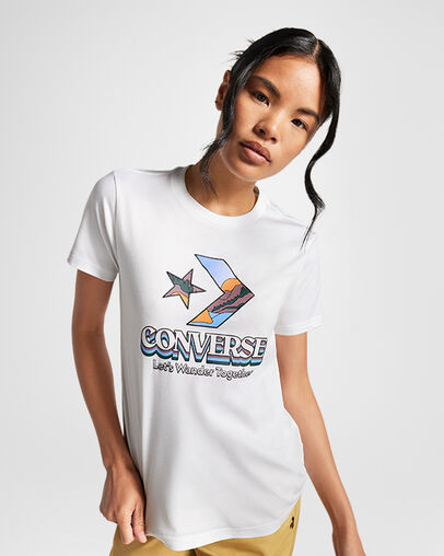 Star Chevron Mountain Graphic T-Shirt Blanc, Front View